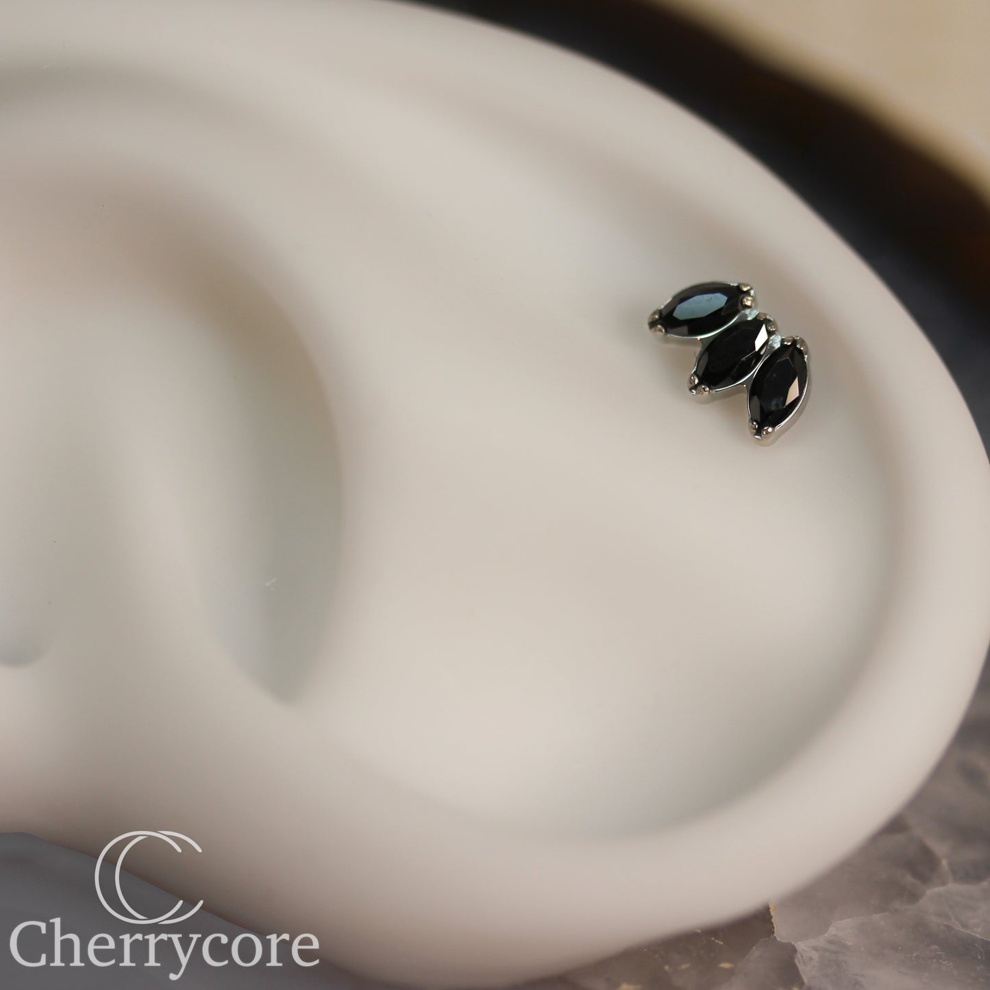 Mini Marquise Fan -Black CZ  - Titanium Threaded Attachment