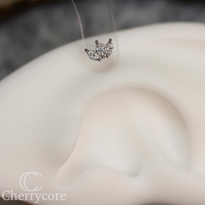 3 Gem Marquise Fan- Genuine Lab Diamond- White Gold- Threadless Attachment