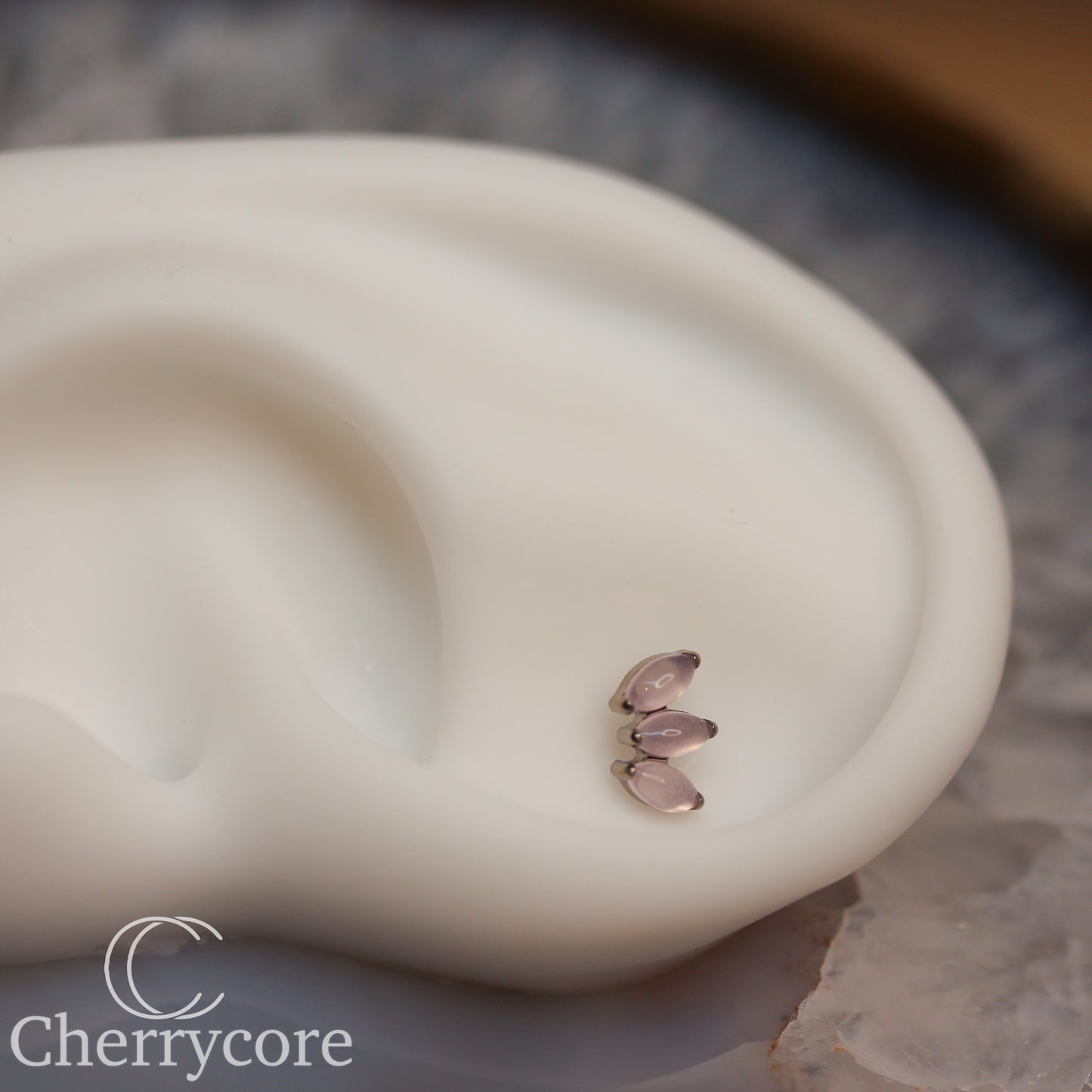 Mini Marquise Fan -Rose Quartz - Titanium Threaded Attachment