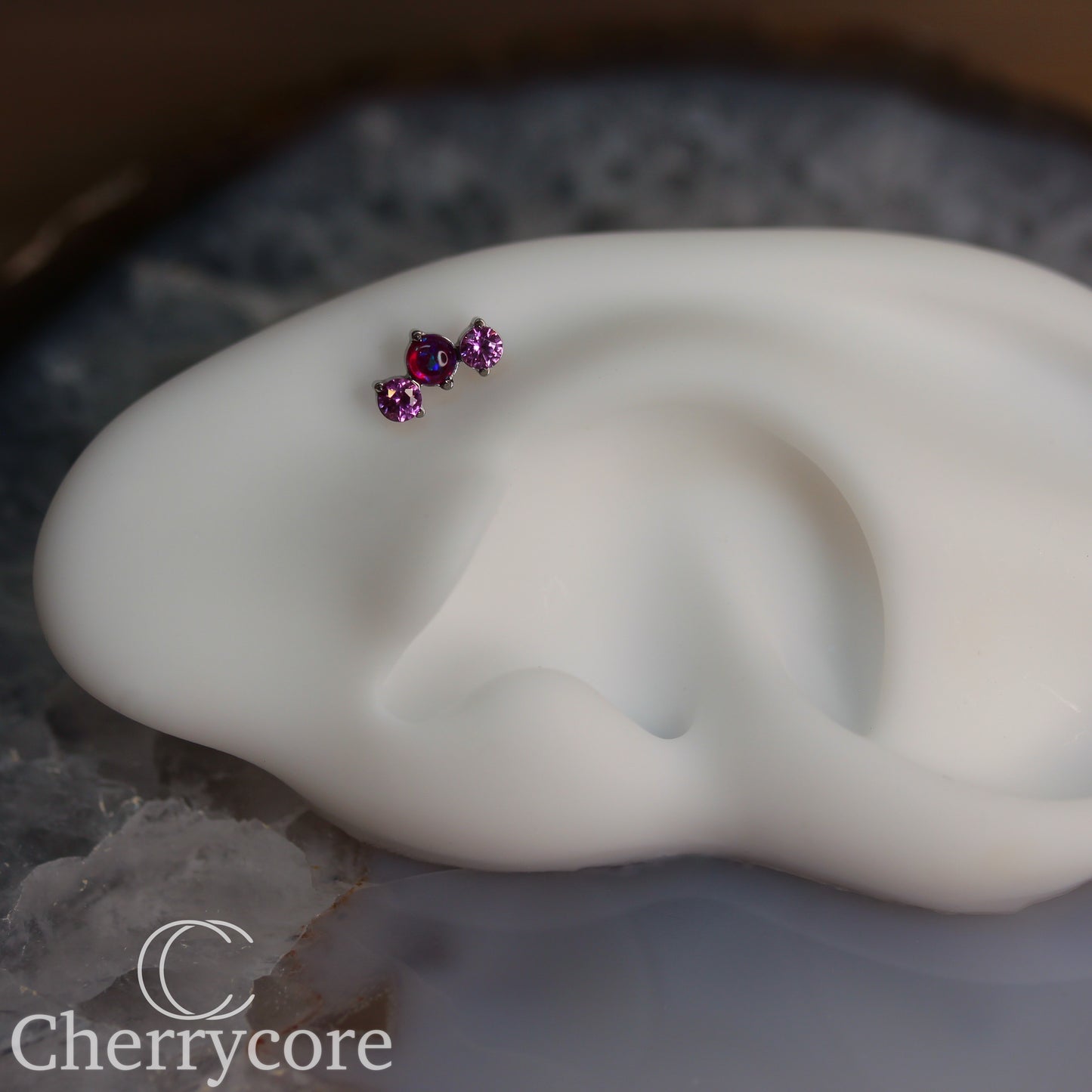 Prong Set Rose CZ & Purple Opal Mini Arc -  Titanium Threaded attachment