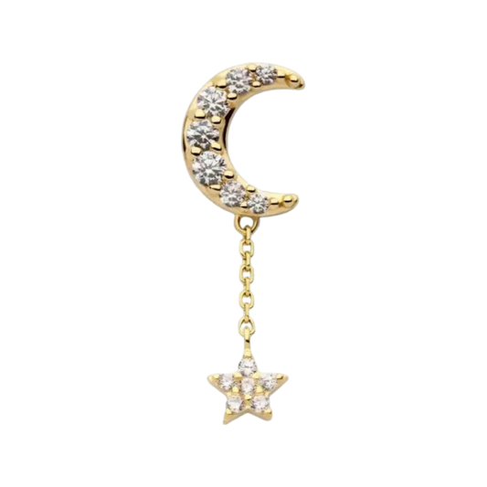 14kt Gemmed Moon and Star Dangle -Threadless Attachment