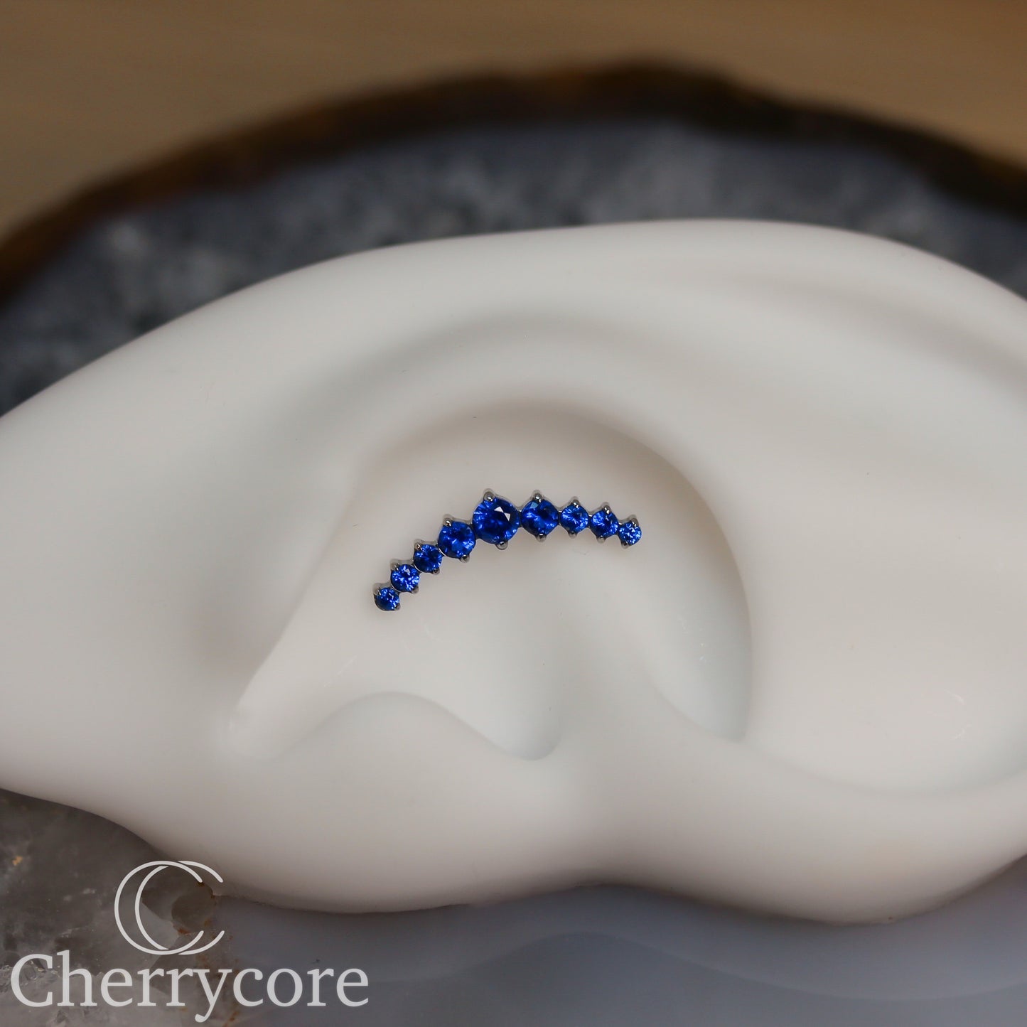 Prong Set Sapphire CZ 9 Gem Arc- Threaded attachment