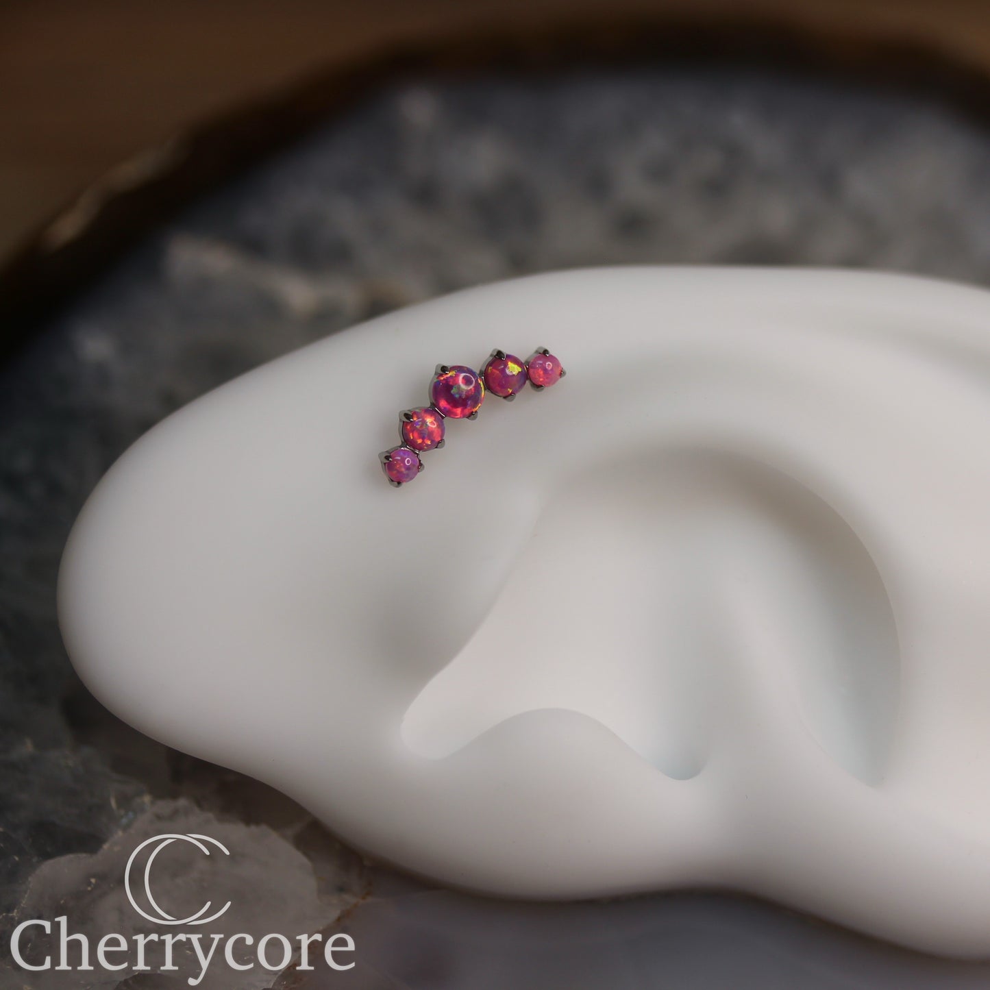 Prong Set Bubblegum Opal Arc-  Titanium Threaded attachment