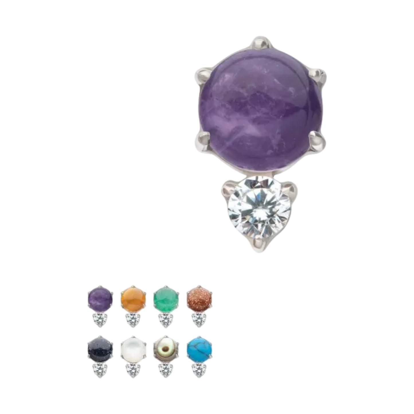 Prong Set Cabochon Stone w CZ accent