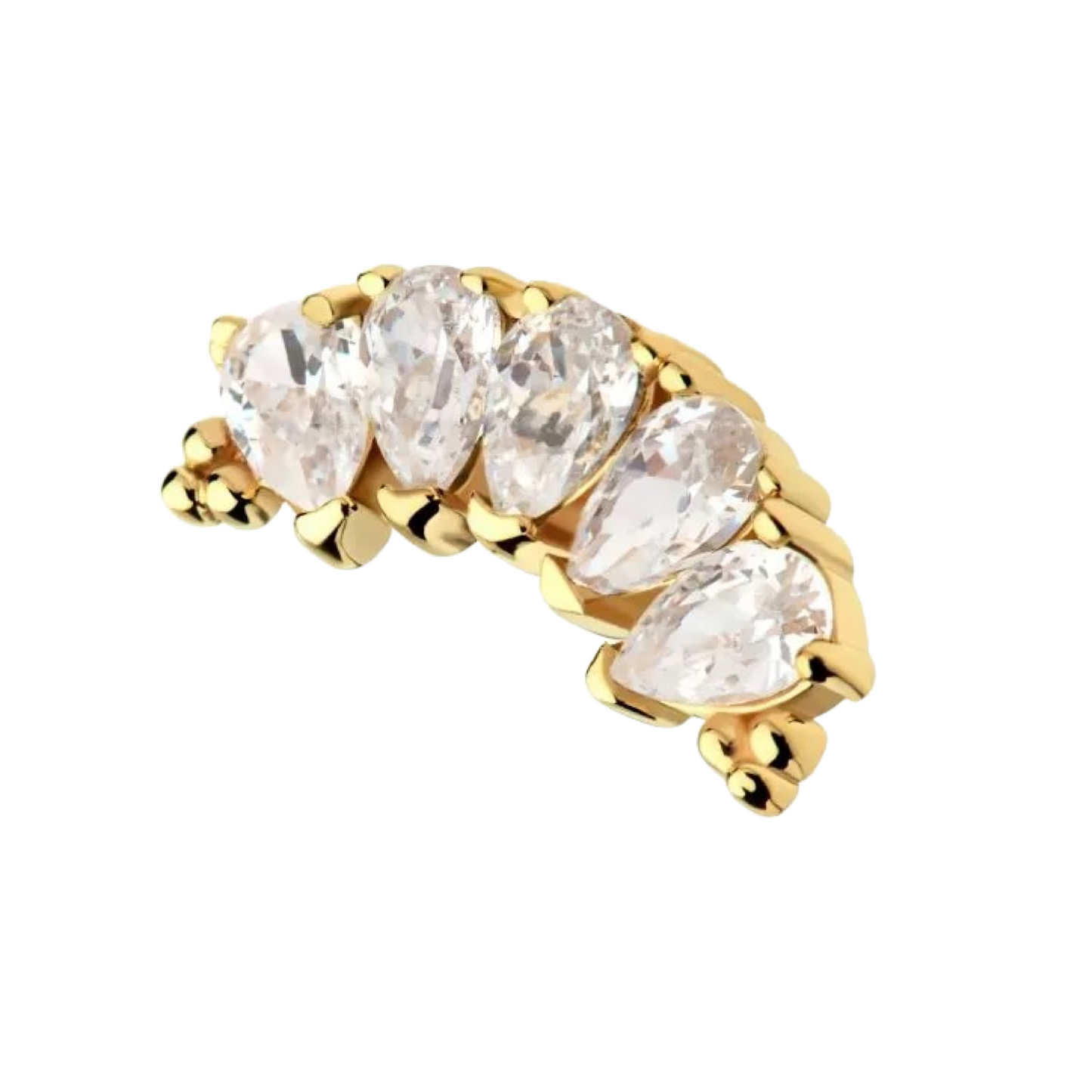 14k 5 Gem Pear Arc Cluster with Tri Bead Accents Threadless Attachment