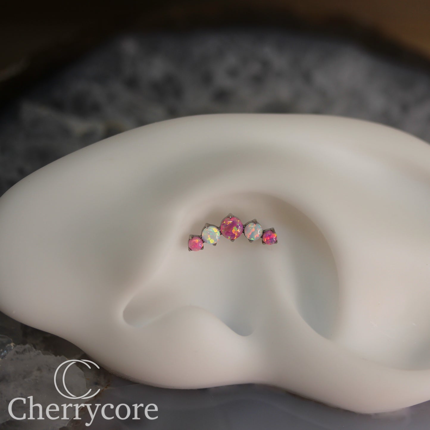 Prong Set Bubblegum Opal & White Opal Arc-  Titanium Threaded attachment