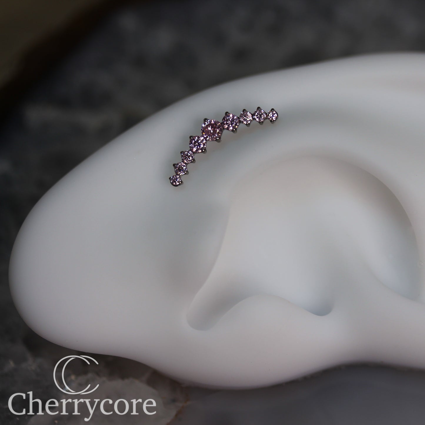 Prong Set Pink CZ 9 Gem Arc- Threaded attachment