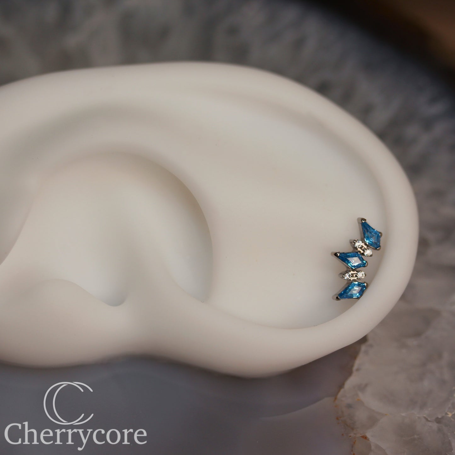 Empress Arc- Aqua & CZ- Threaded attachment