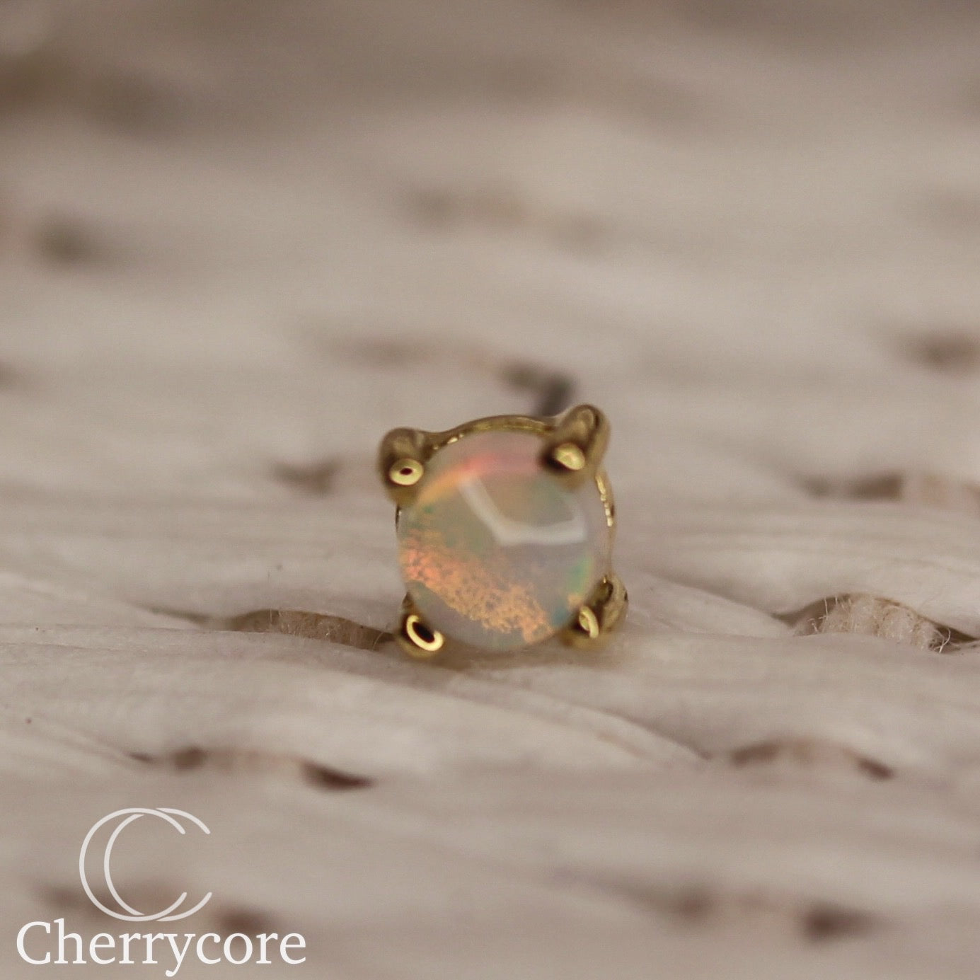 Genuine Australian Opal Cabochon-14k Yellow Gold- Threadless attachment