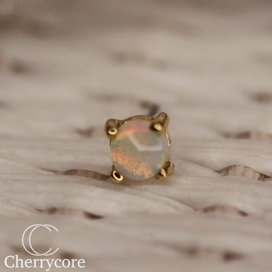Genuine Australian Opal Cabochon-14k Yellow Gold- Threadless attachment