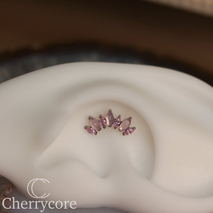 Natural Rose Quartz & Pink CZ Marquise Arc- Threaded attachment