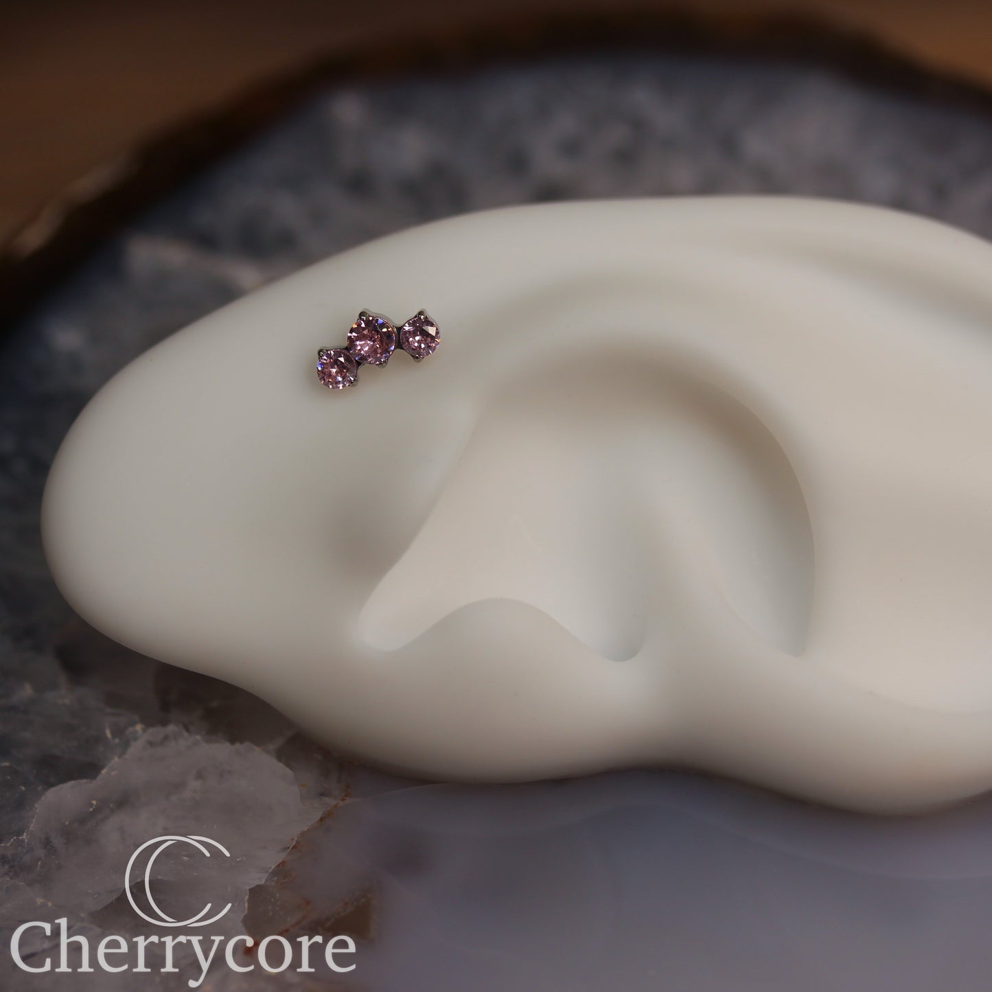 Prong Set Pink Cz Mini Arc -  Titanium Threaded attachment