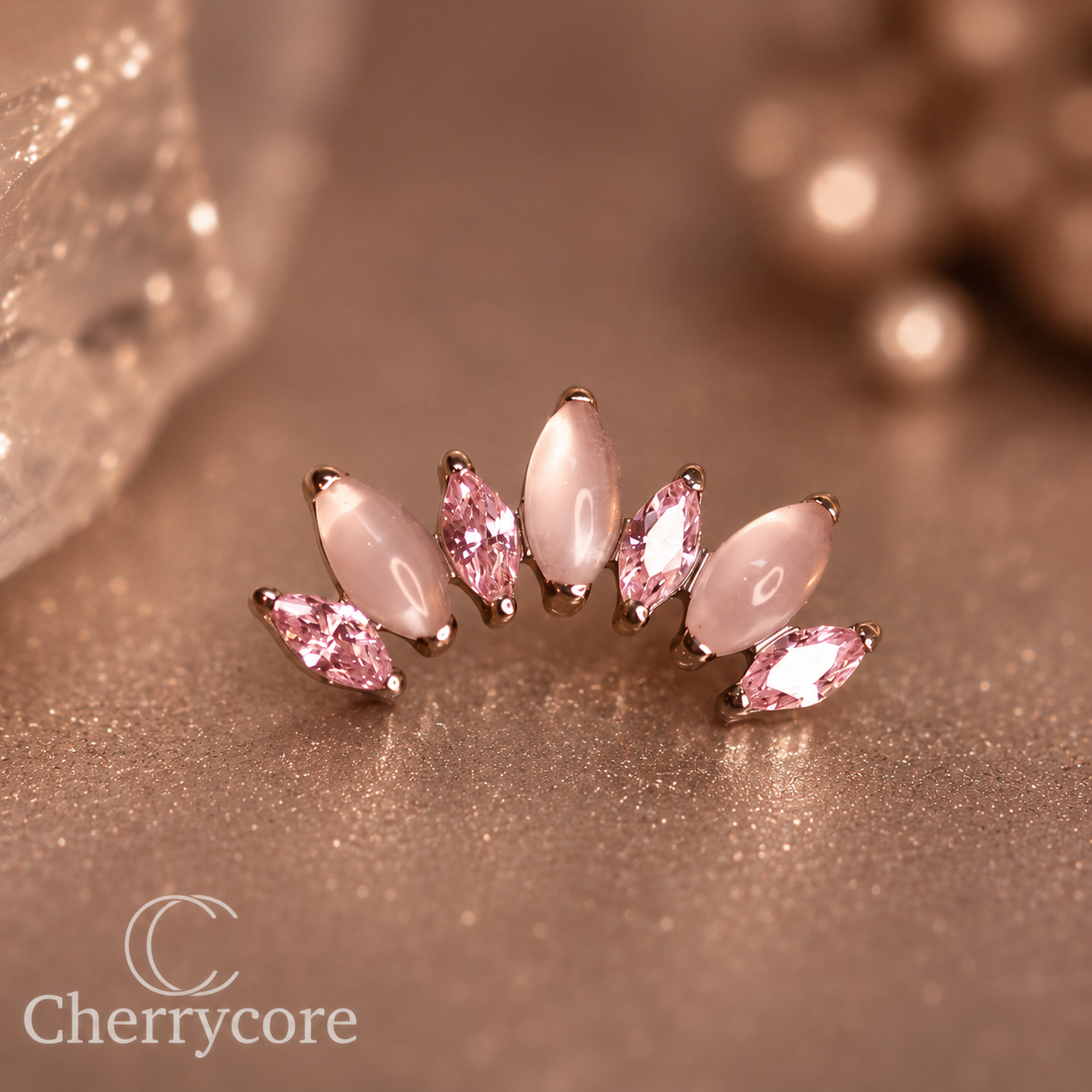 Natural Rose Quartz & Pink CZ Marquise Arc- Threaded attachment