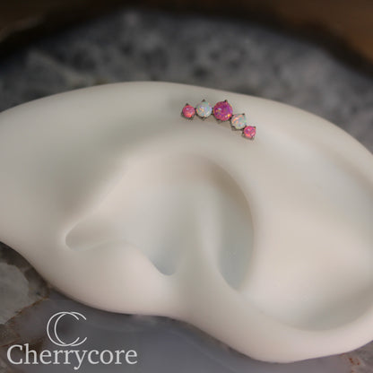 Prong Set Bubblegum Opal & White Opal Arc-  Titanium Threaded attachment