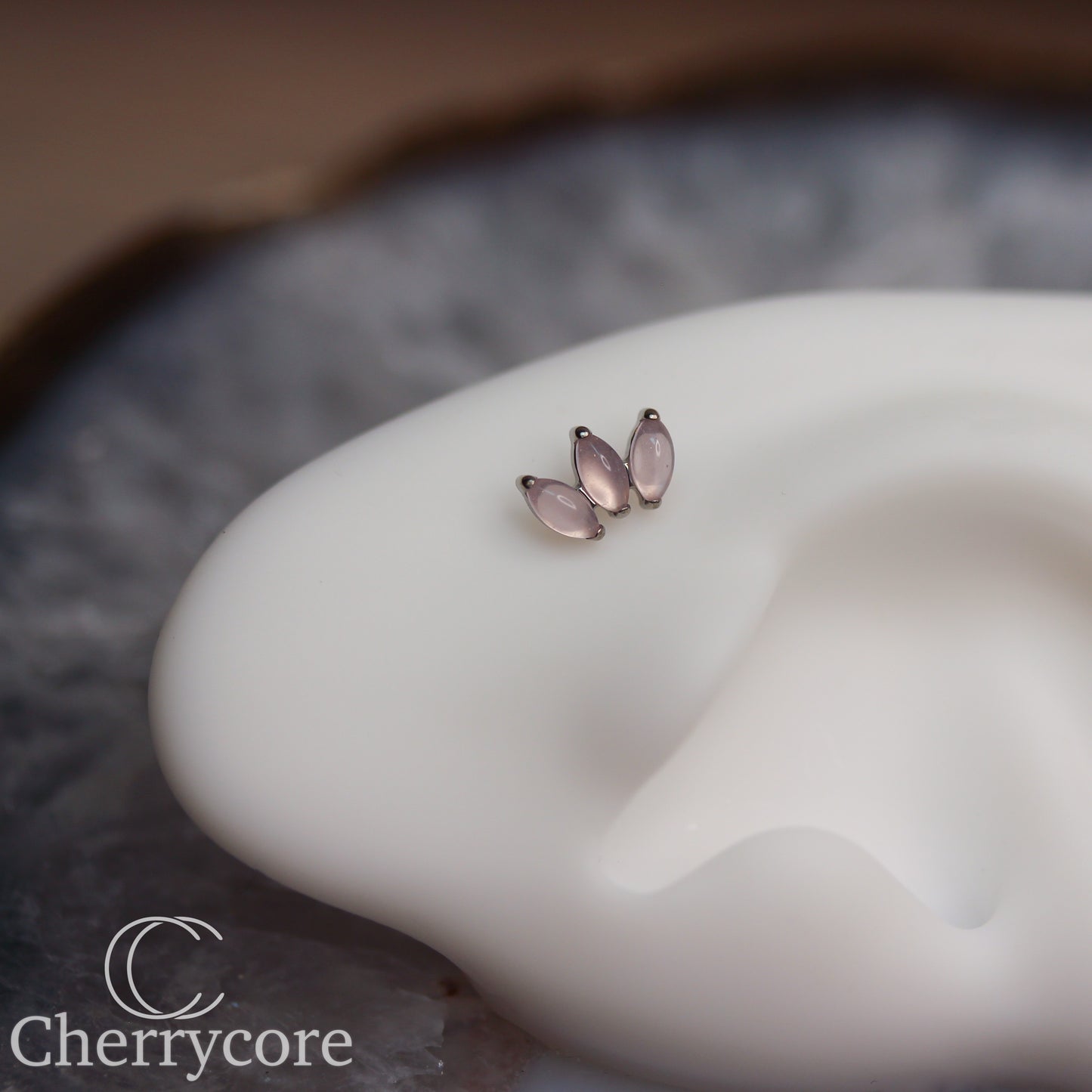 Mini Marquise Fan -Rose Quartz - Titanium Threaded Attachment