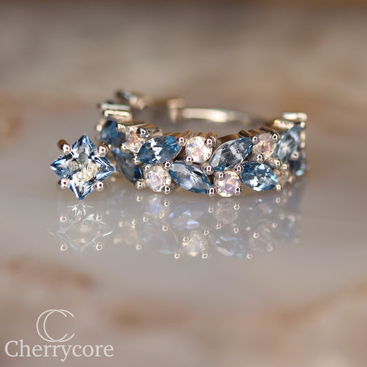 Isabella- Genuine Aquamarine & faceted rainbow moonstone- 14k gold