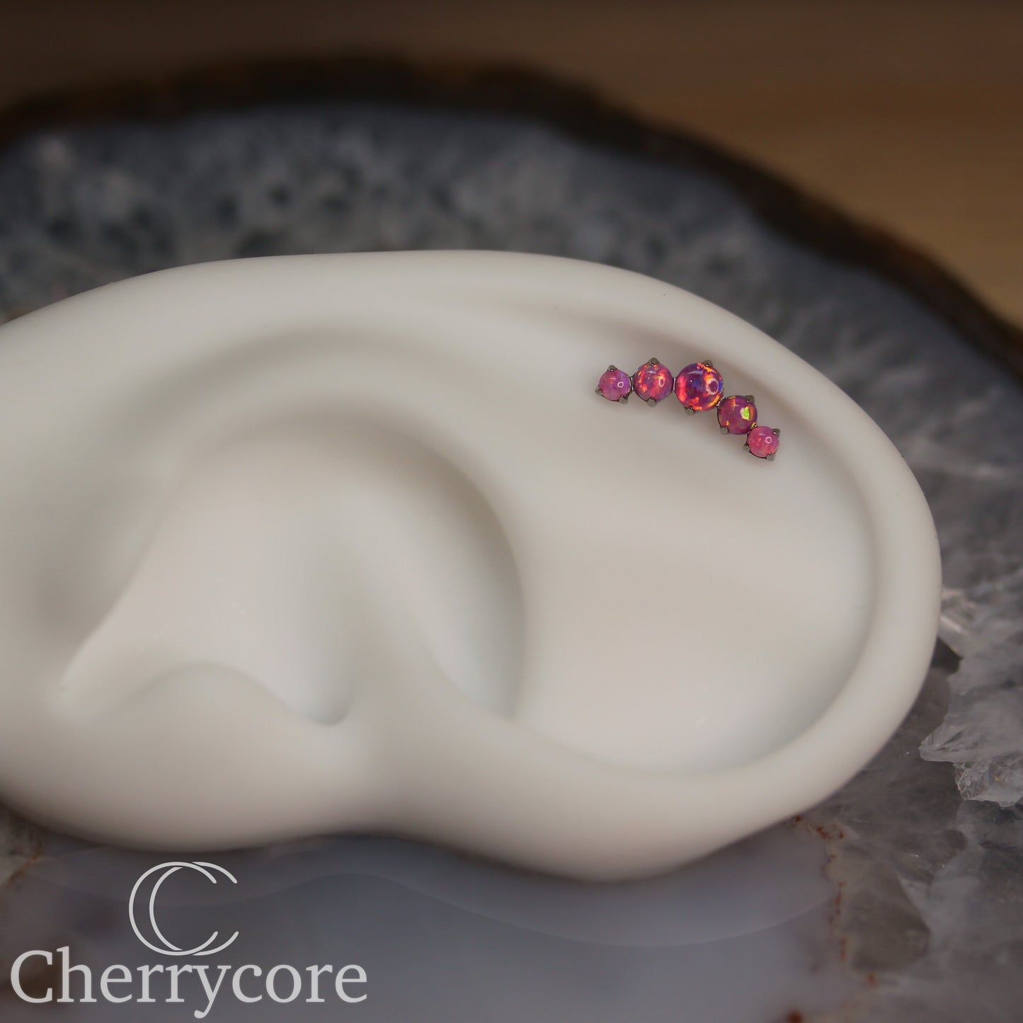 Prong Set Bubblegum Opal Arc-  Titanium Threaded attachment