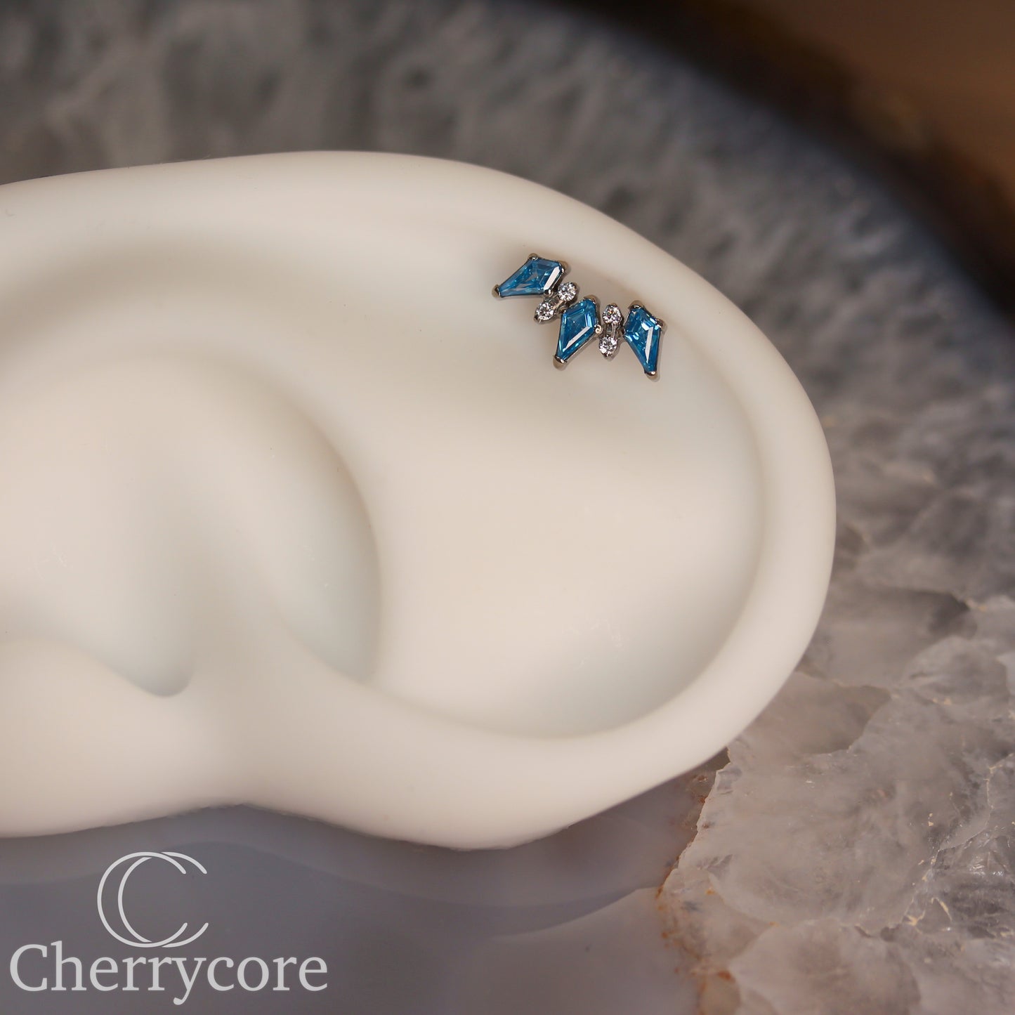 Empress Arc- Aqua & CZ- Threaded attachment