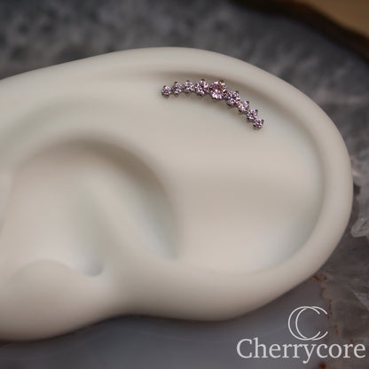 Prong Set Pink CZ 9 Gem Arc- Threaded attachment