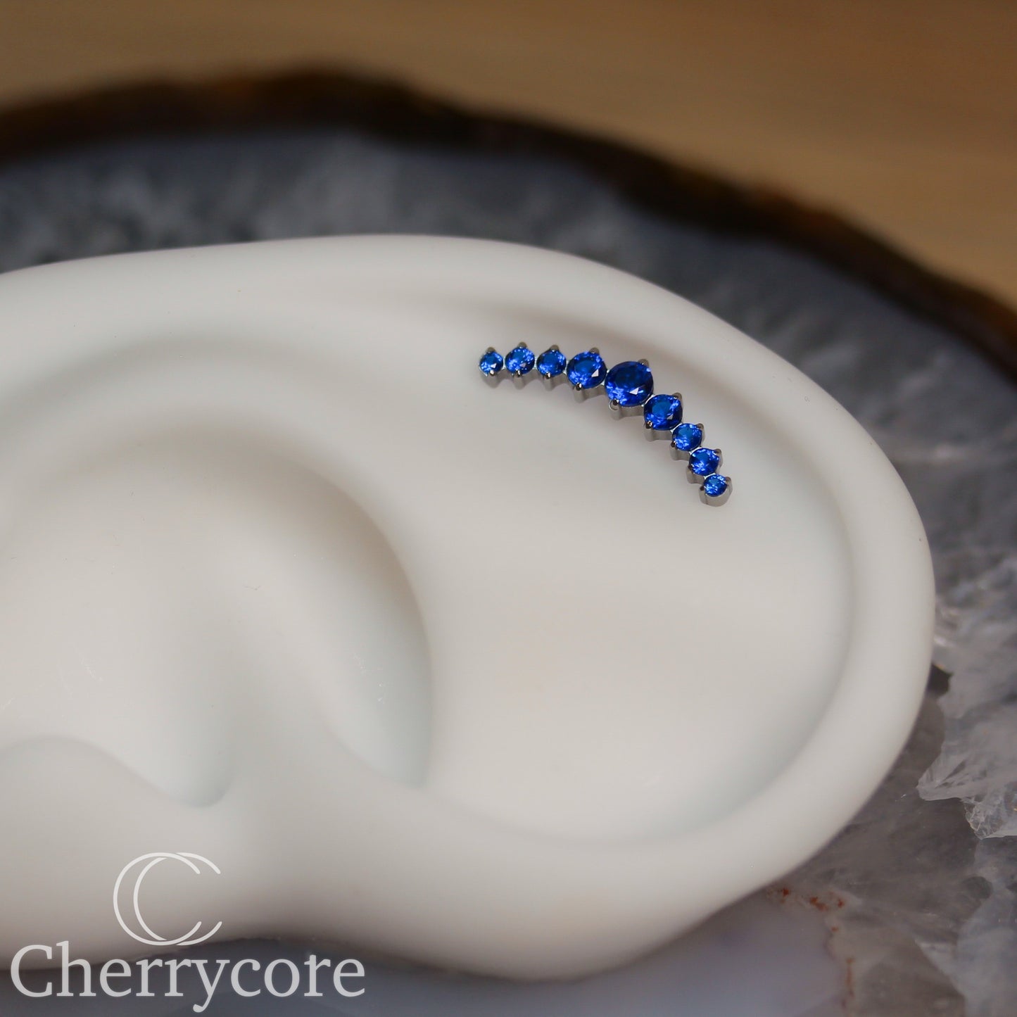 Prong Set Sapphire CZ 9 Gem Arc- Threaded attachment