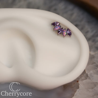 Lilac Opal & Amethyst CZ 5 Gem Marquise Fan- Titanium Threaded attachment