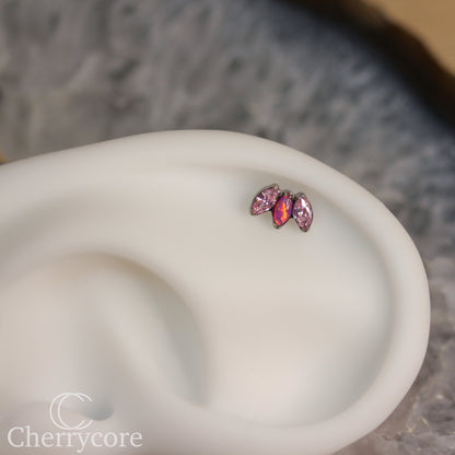 Mini Marquise Fan -Bubblegum Opal & Pink CZ - Titanium Threaded Attachment