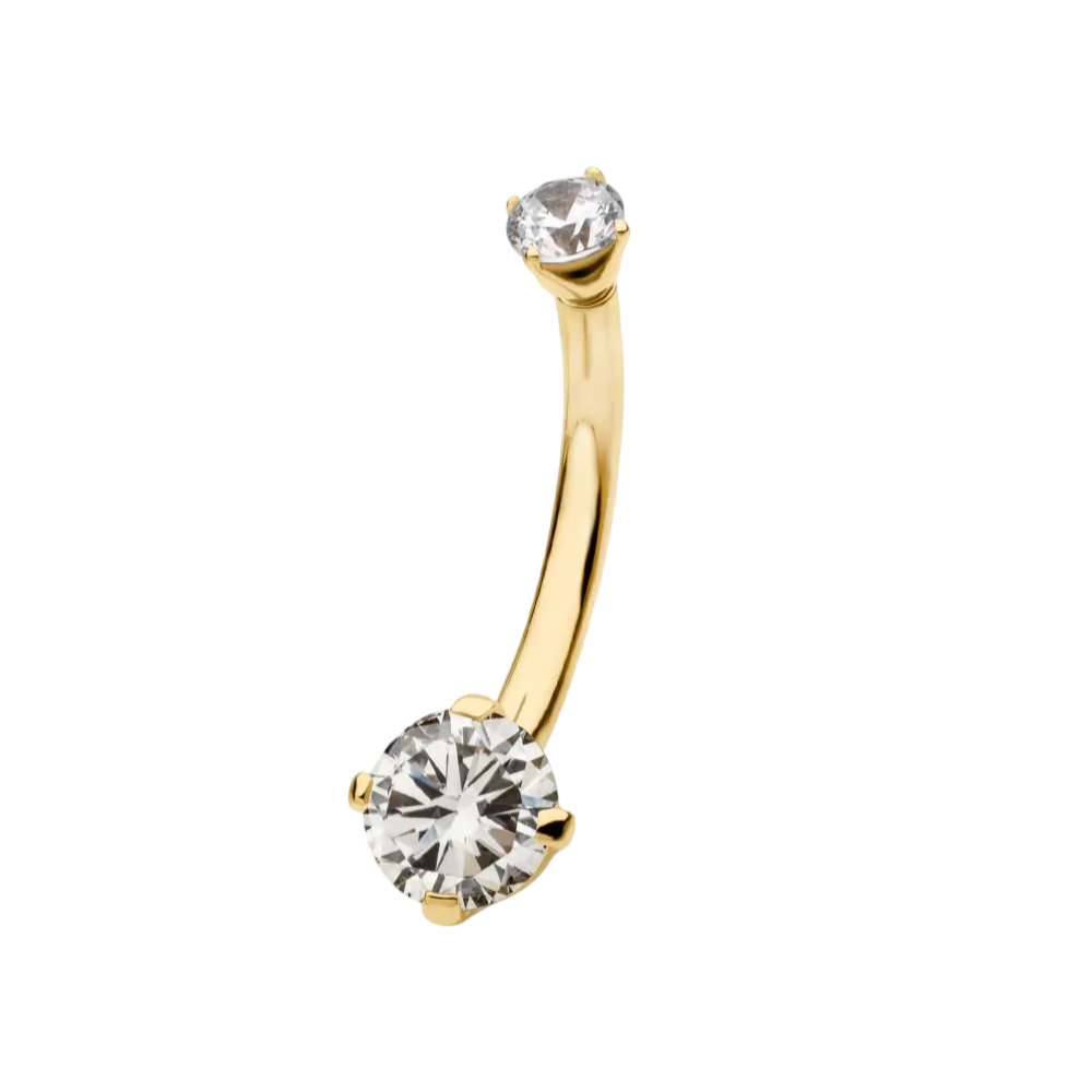 14kt Prong Set  Navel Curve With Lab Diamonds