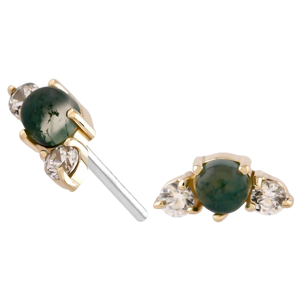 Croissant -Genuine Moss Agate and CZ- Threadless attachment