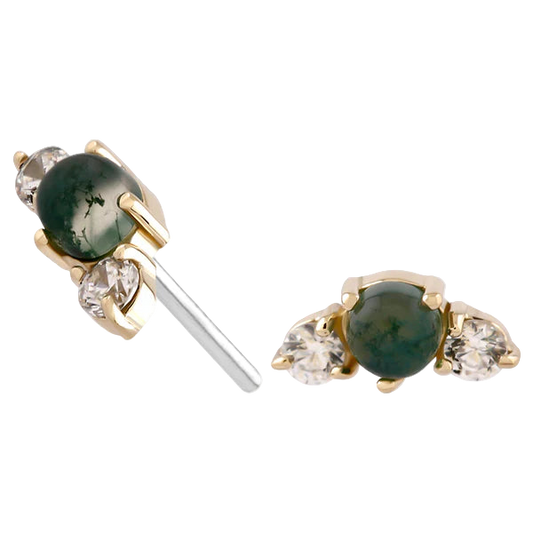Croissant -Genuine Moss Agate and CZ- Threadless attachment