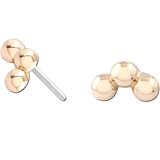 3 Bead Arc - 14k Yellow gold- Threadless Attachment