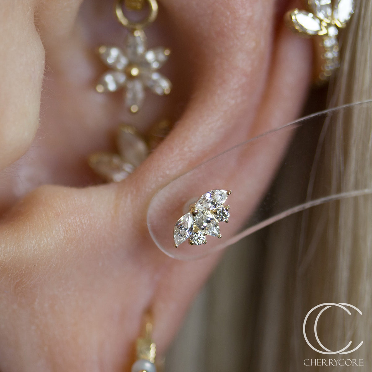 14k Gold - Accent Marquise Fan-Threadless attachment