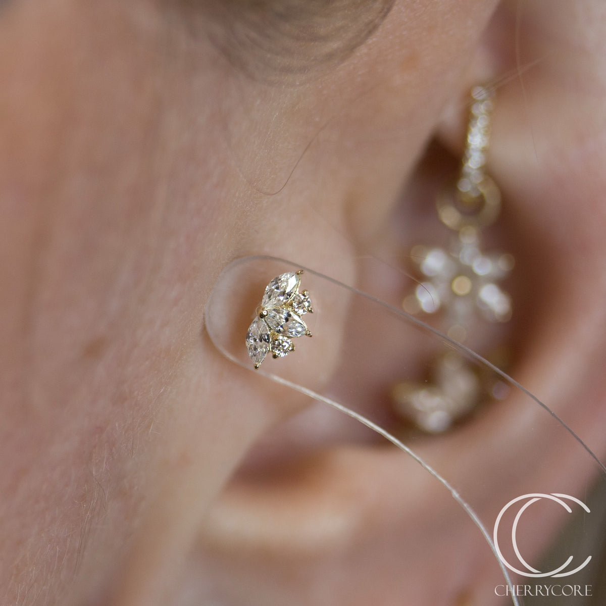 14k Gold - Accent Marquise Fan-Threadless attachment