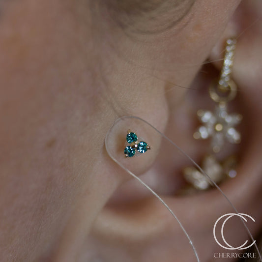 14k Gold- Prong Set Trinity- Aqua CZ Threadless Attachment