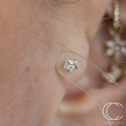 14k Gold- Princess Cut Cubic Zirconia- 3mm -Threadless Attachment