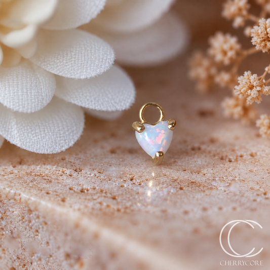 Opal Heart Charm - 14k Yellow gold