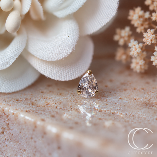 14k Gold- Prong Set Pear CZ- Threadless Attachment