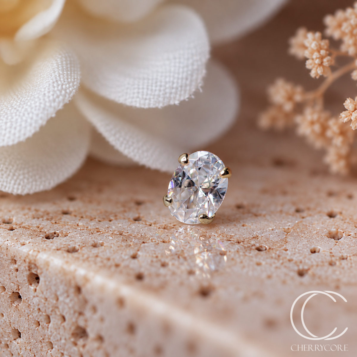 14k Gold- Prong Set Oval CZ- Threadless Attachment