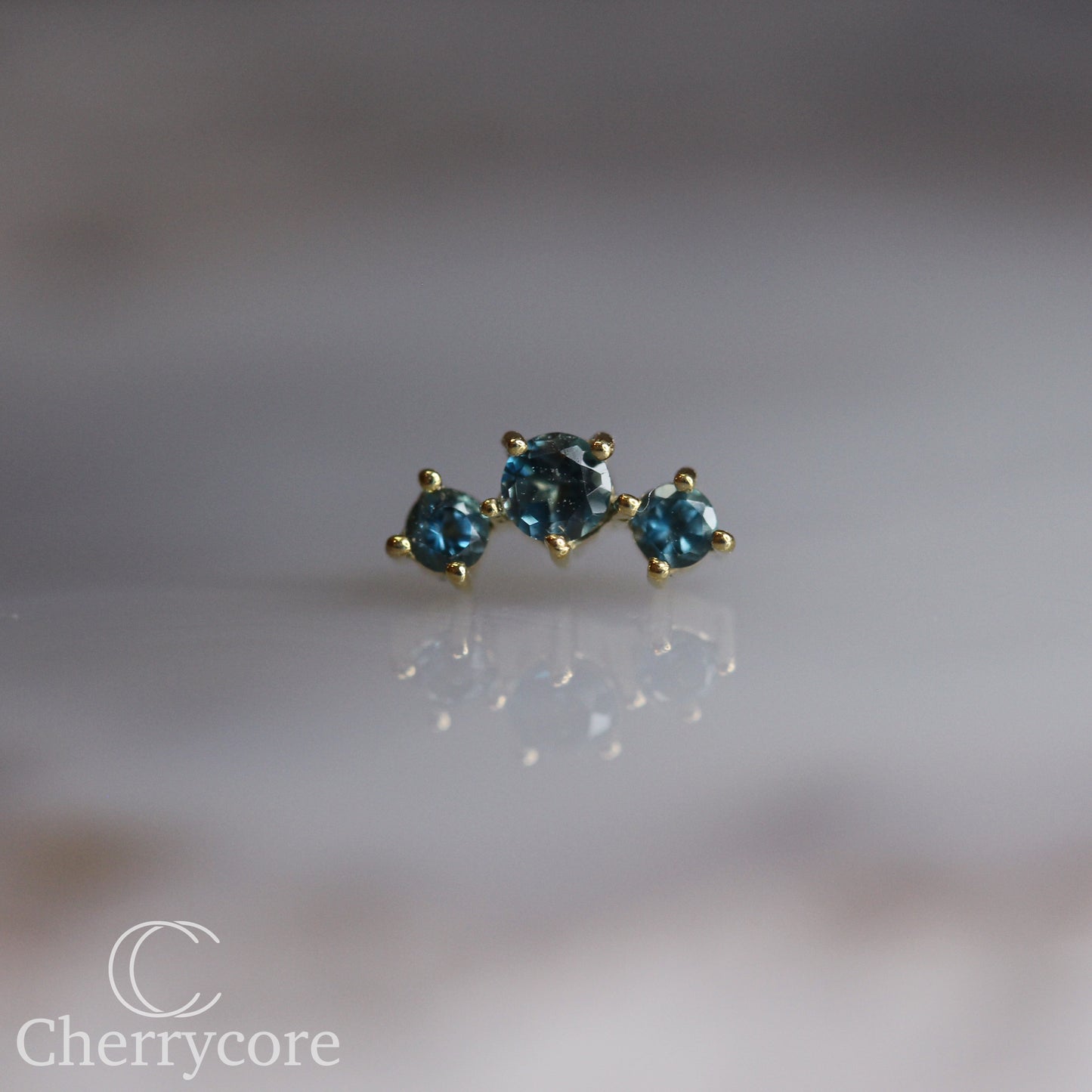 Three Sisters- London Blue Topaz- 14k Yellow gold- Threadless Attachment