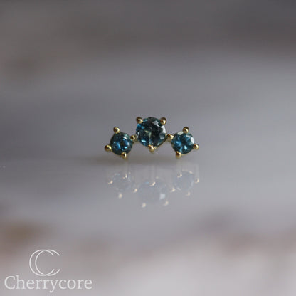 Three Sisters- London Blue Topaz- 14k Yellow gold- Threadless Attachment