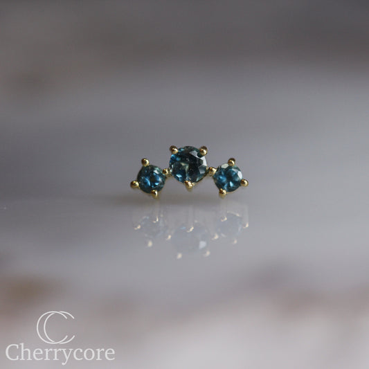 Three Sisters- London Blue Topaz- 14k Yellow gold- Threadless Attachment