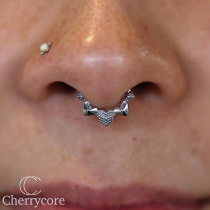Textured Heart-Titanium Hinge Ring