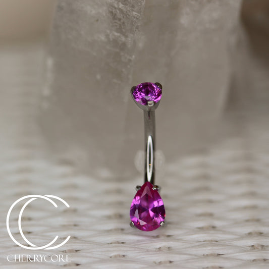 Titanium Prong Set Fuchsia CZ Pear Gem Navel Curve