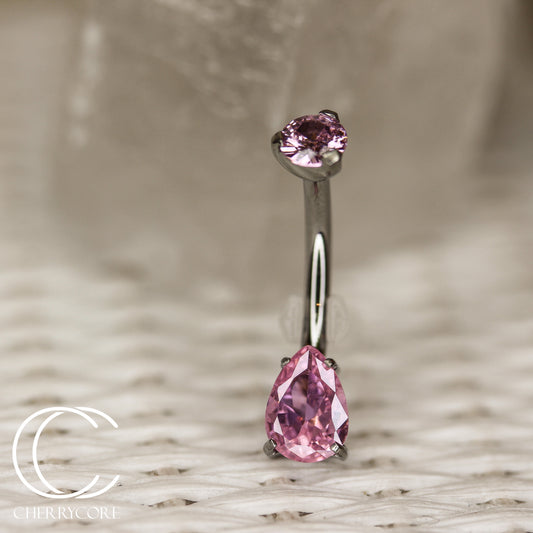 Titanium Prong Set Pink CZ Pear Gem Navel Curve
