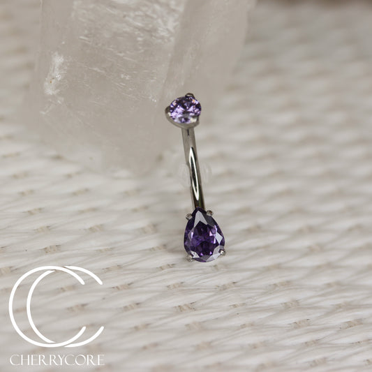Titanium Prong Set Amethyst CZ Pear Gem Navel Curve
