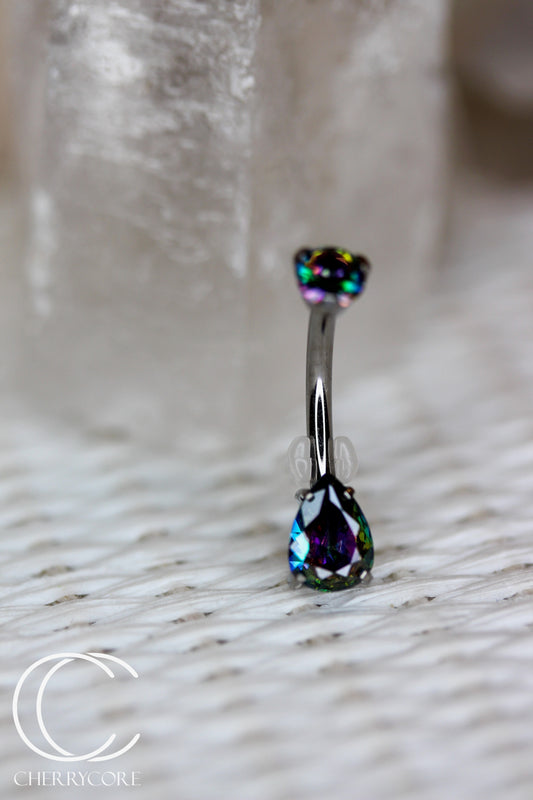Titanium Prong Set Pear Gem Navel Curve - Paradise Shine CZ