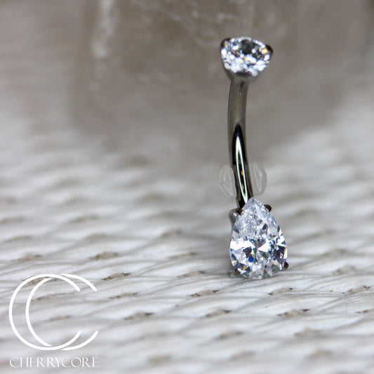 Titanium Prong Set White CZ Pear Gem Navel Curve