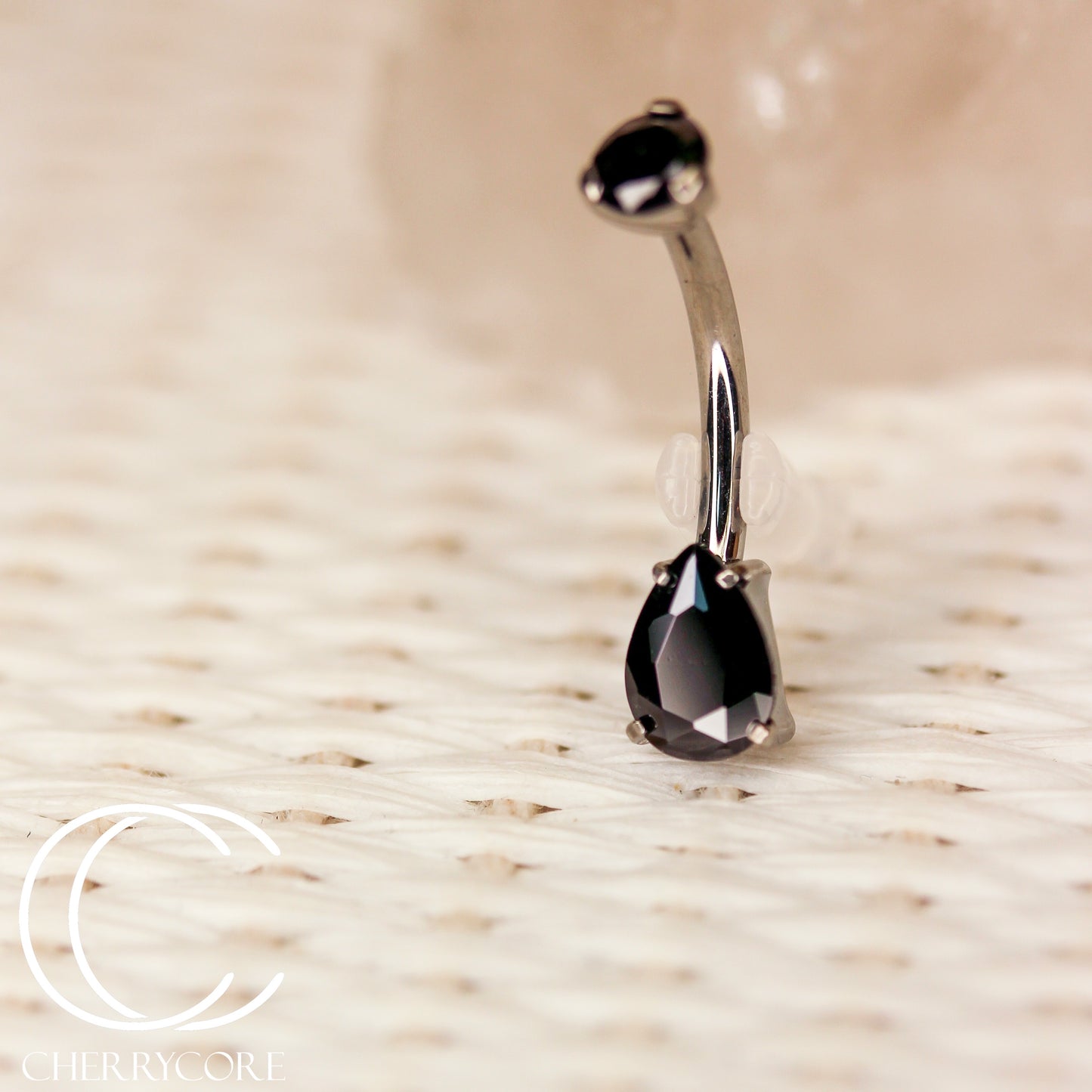 Titanium Prong Set Black CZ Pear Gem Navel Curve