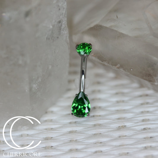 Titanium Prong Set Emerald CZ Pear Gem Navel Curve