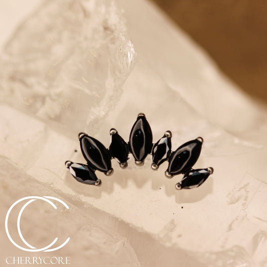 Natural Black Onyx & Black CZ Marquise Arc- Threaded attachment