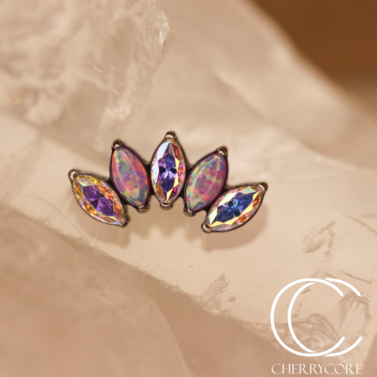 Lilac Opal & Aurora Borealis CZ 5 Gem Marquise Fan- Titanium Threaded attachment